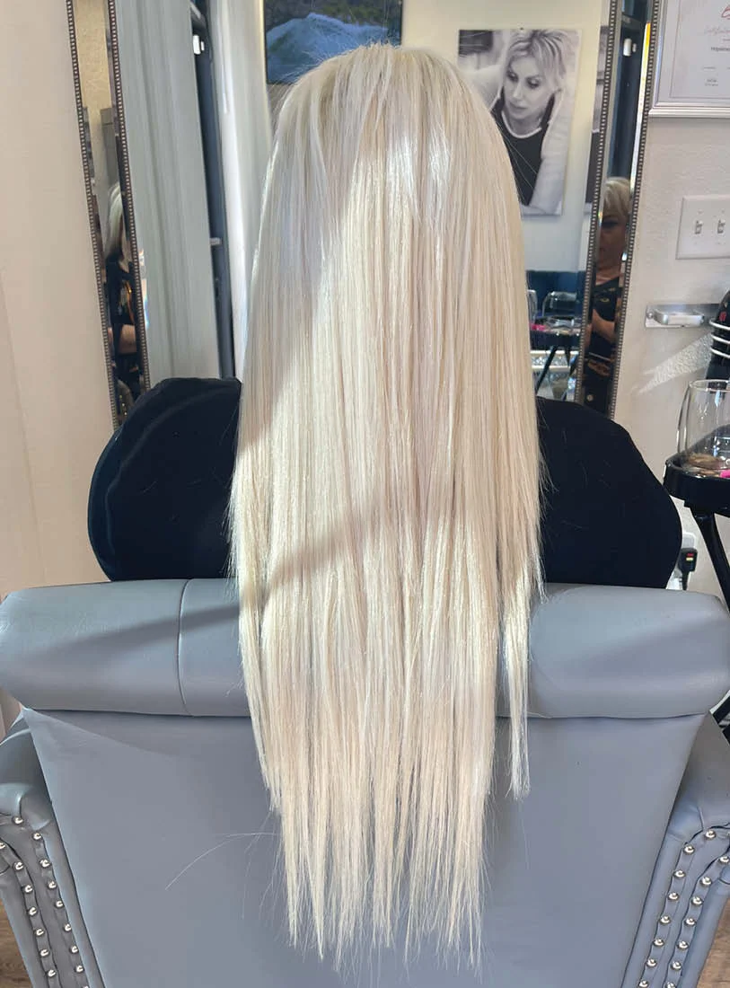 Long Platinum Blonde Keratin Treatment - Ultra Smooth Shine