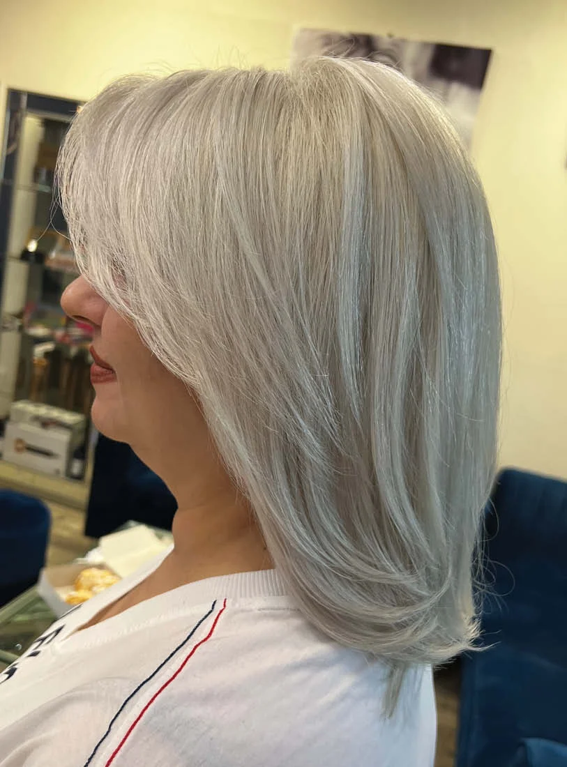 Long Sleek Silver Cut with Volume