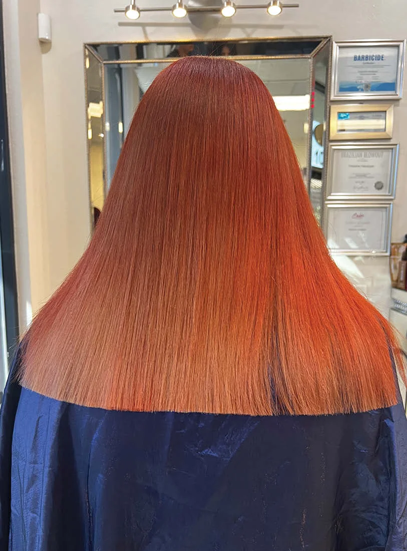 Red Orange Hair Keratin Treatment - Sleek Vibrant Finish