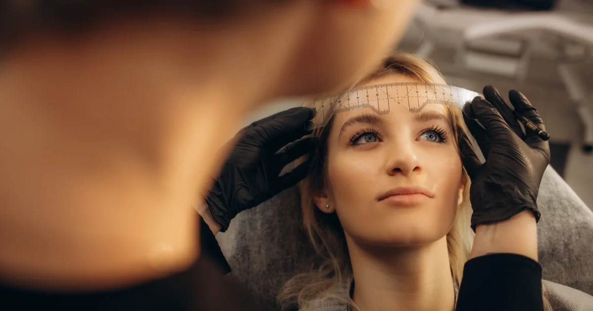Permanent Makeup Consultation in Las Vegas | Mapping Brows with rullar during consultation
