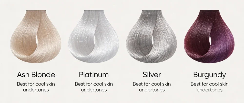 Cool hair colors including ash blonde platinum silver and burgundy for cool undertones