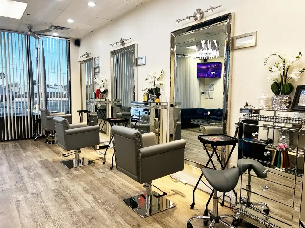 Modern interior of RH Beauty Lounge offering professional hair styling, makeup, and beauty services in Las Vegas