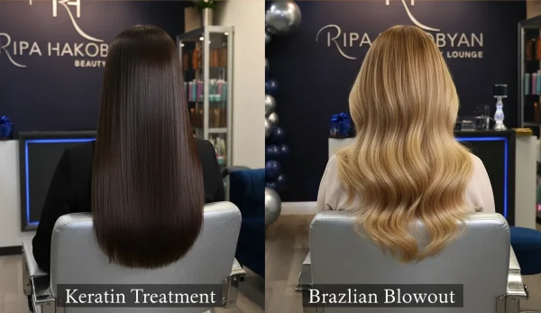 Side-by-side comparison of keratin treatment and Brazilian blowout results on different hair types