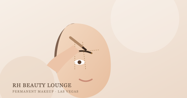 PMU artist mapping brows on a client before pigment application at RH Beauty Lounge Las Vegas