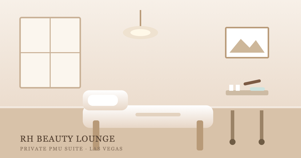 Private PMU treatment room with mapping tools and numbing supplies at RH Beauty Lounge in Las Vegas